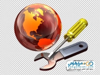 عکس وکتوری آچار و پیچ گوشتی در کنار کره زمین